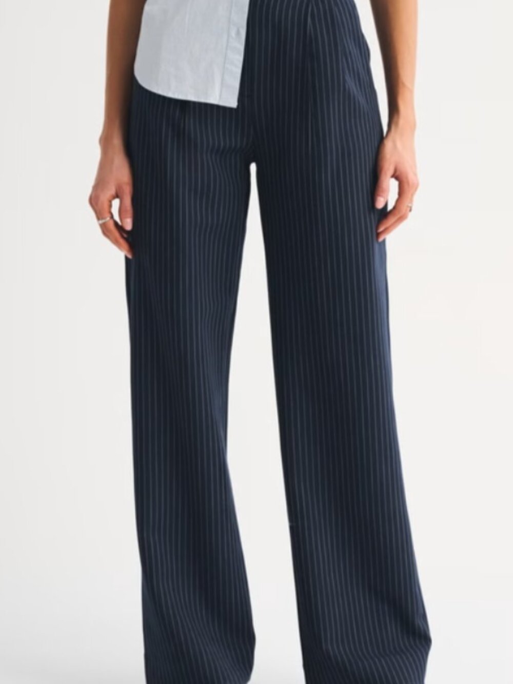 Abercrombie - Navy Stripe Sloane Tailored Wide Leg Pant - Curve Love
